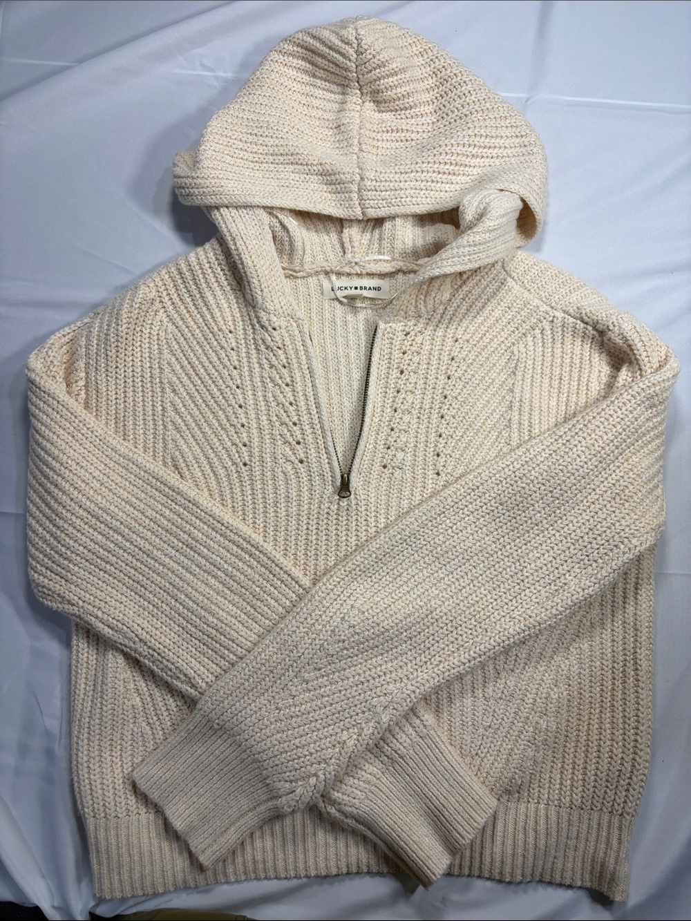 Lucky Brand Cream Knit Half-Zip Hooded Sweater